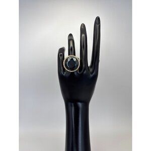 Brushed Gold Tone Fashion Ring Round Faceted Black Stone Rhinestone Accent 6.5
